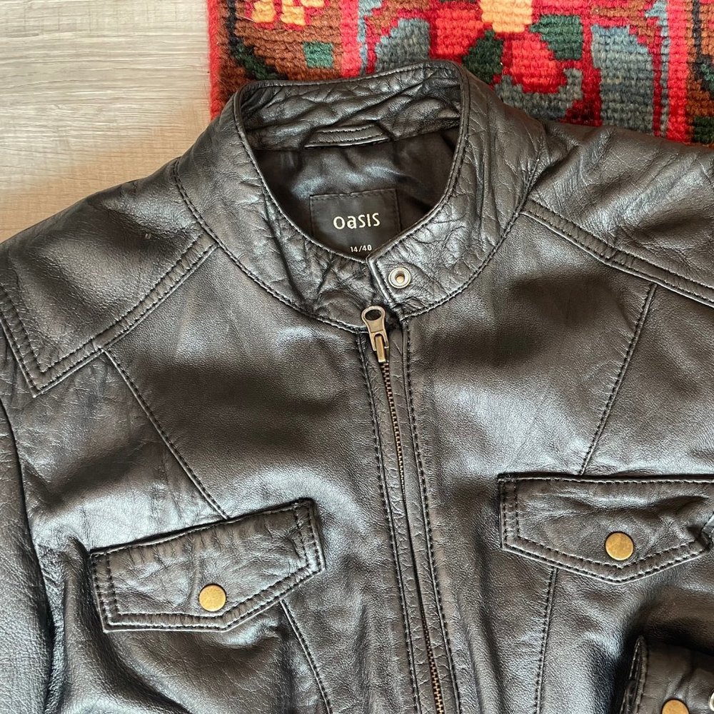 RESERVED - GENUINE LEATHER MOTO JACKET OASIS CROPPED - Picture 2 of 9